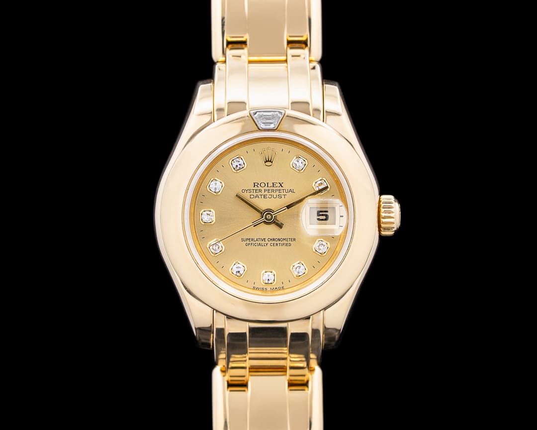 Rolex 80328 Lady Datejust Pearlmaster 18K Yellow Gold Champagne Diamond Dial