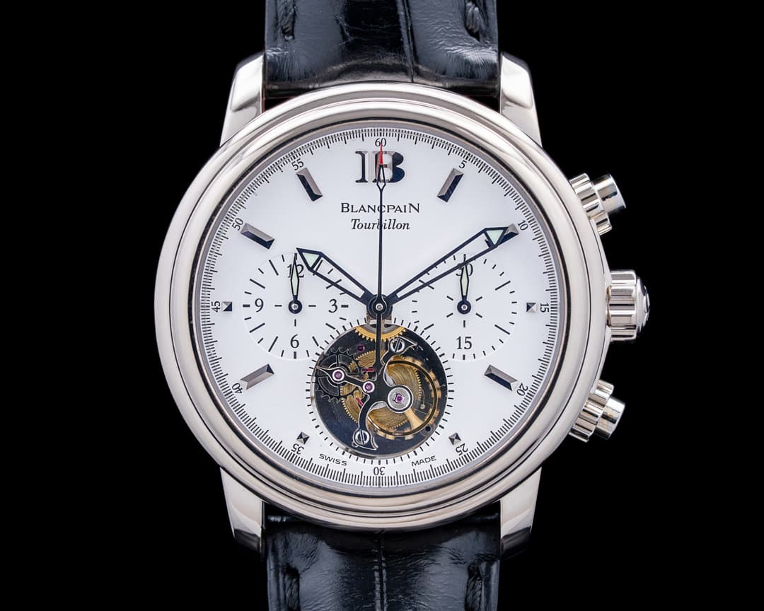 Blancpain 2188F Leman Tourbillon Flyback Chronograph 18K White Gold White Dial