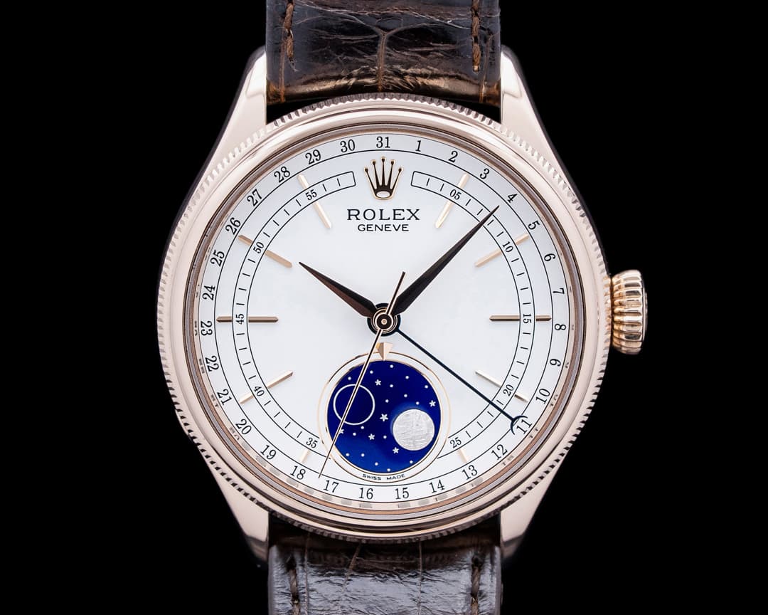 Rolex 50535 Cellini Moonphase 18K Rose Gold White Dial