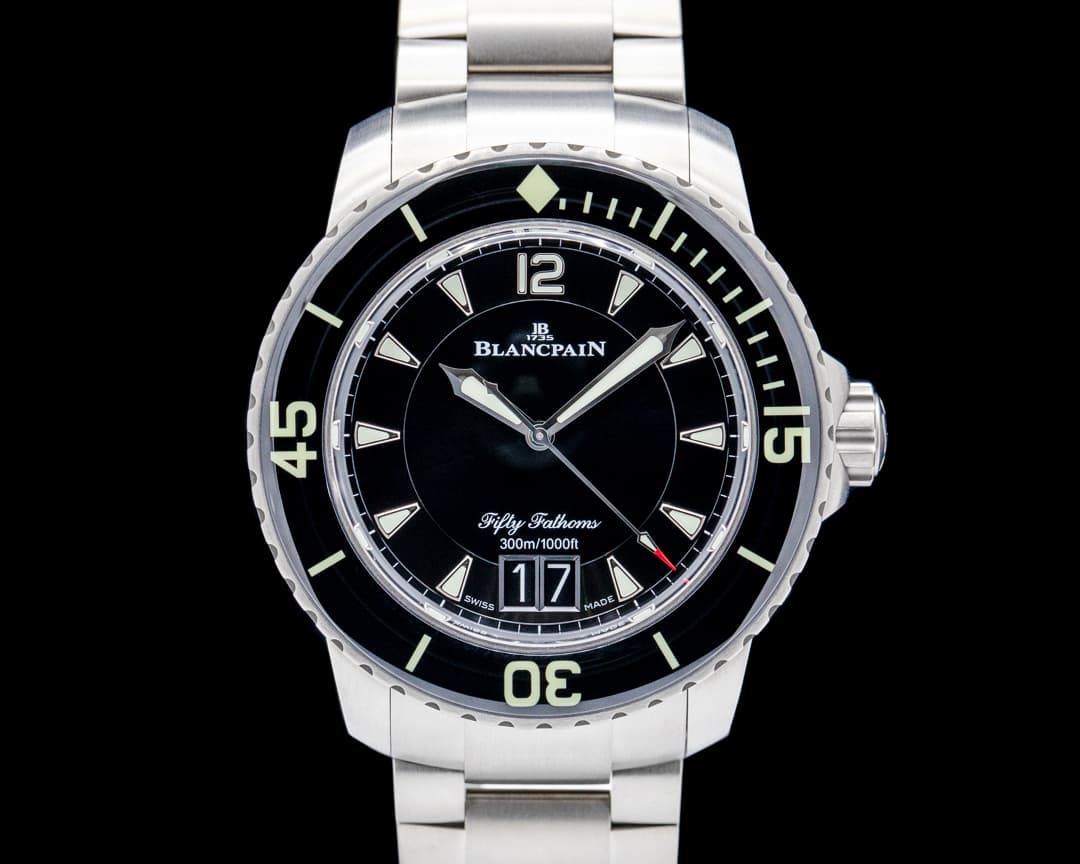 Image of Blancpain 5050-12B30-98B Fifty Fathoms Grande Date Titanium Black Dial