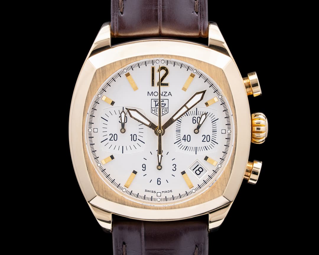 Image of TAG Heuer CR514A.FC8146 Monza Chronograph 18K Yellow Gold Silver Dial