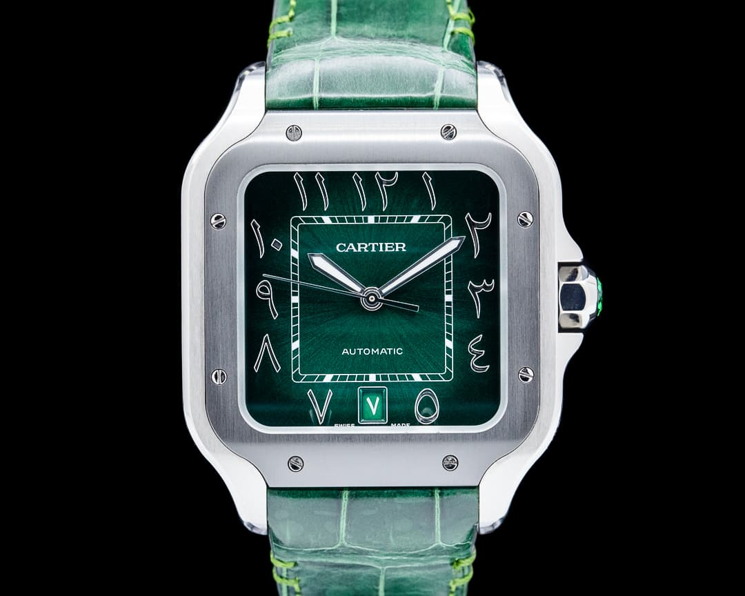 Cartier WSSA0055 Santos de Cartier SS Green Arabic Dial LIMITED