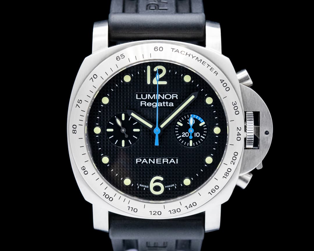 Panerai PAM00308 Luminor Regatta Chronograph SS Black Hobnail Dial