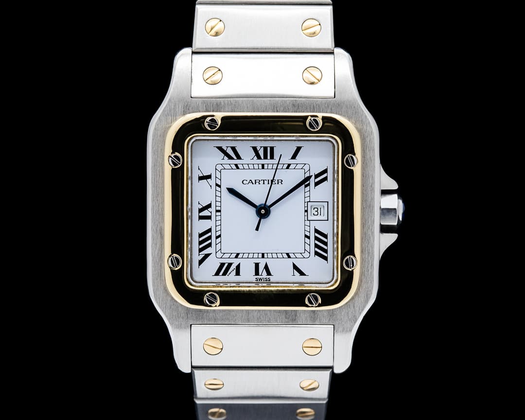 Image of Cartier 2961 Santos Carree 18K Yellow Gold / SS White Dial