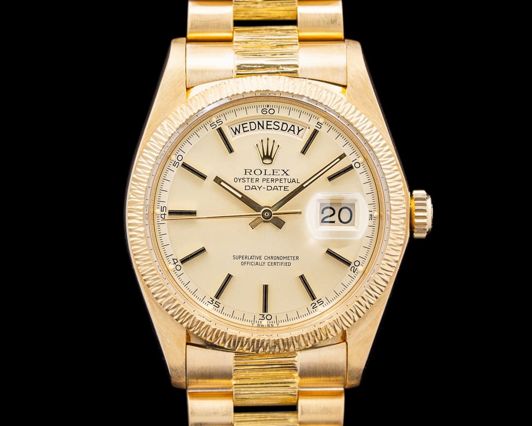 Image of Rolex 1807 Day-Date "Bark" 18K Yellow Gold Champagne Dial Circa. 1978