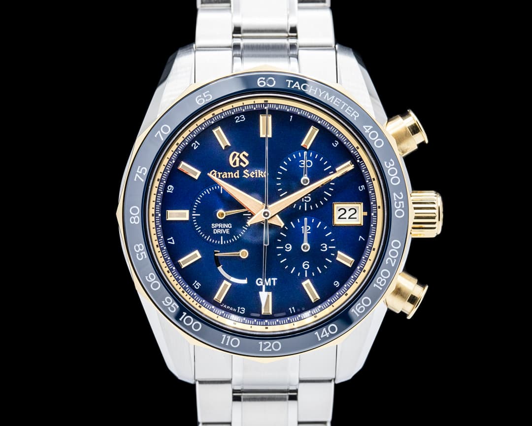 Grand Seiko SBGC242 Spring Drive Chronograph GMT SS / 18K YG Bezel Blue Dial