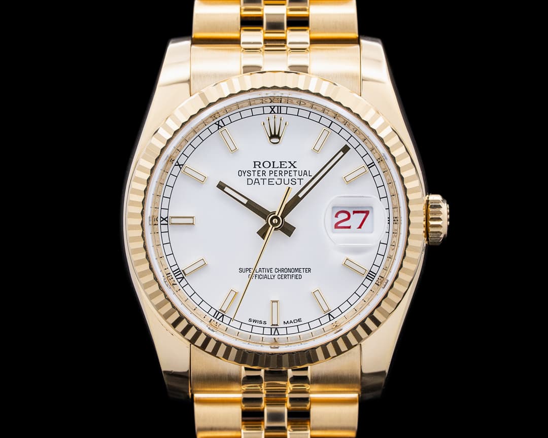 Image of Rolex 116238 Datejust 36 18K Yellow Gold White Stick Dial