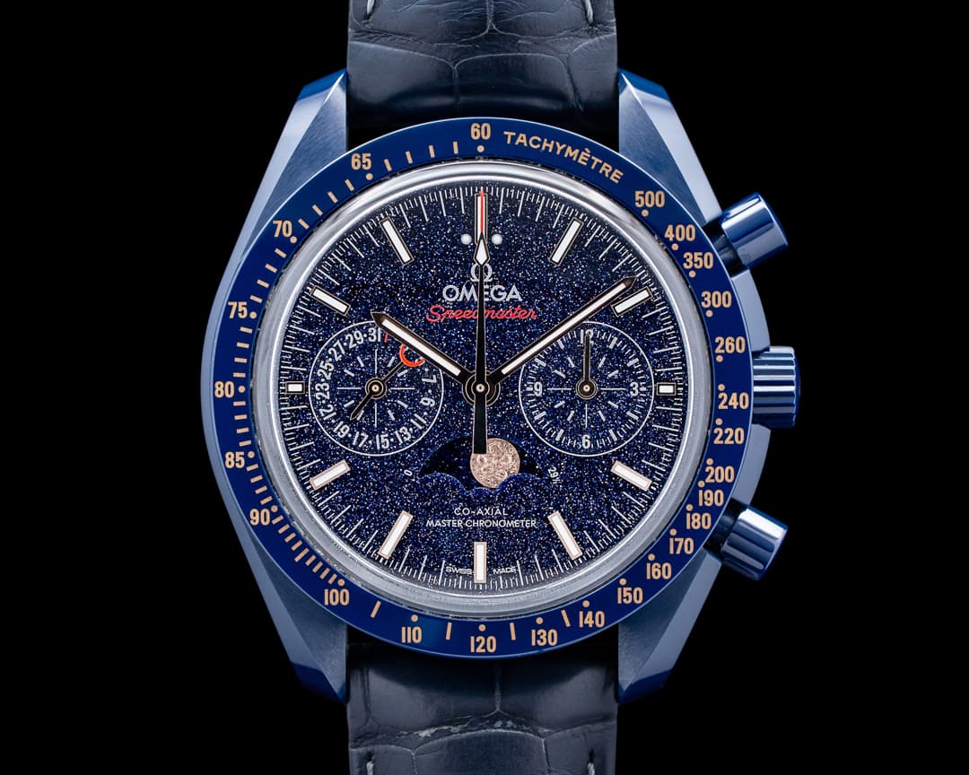 Image of Omega Speedmaster Moonphase "Blue Side of the Moon" Ceramic Blue Dial