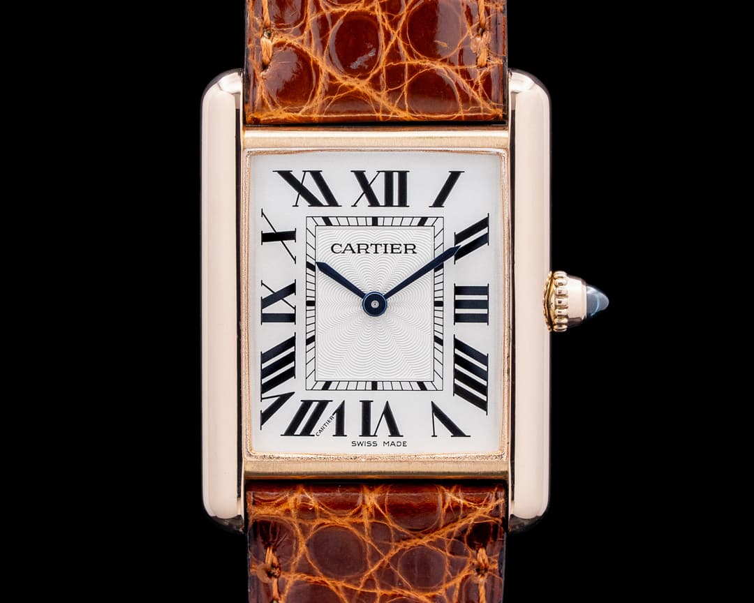 Image of Cartier WGTA0011 Tank Louis Cartier Large 18K Rose Gold Silver Dial