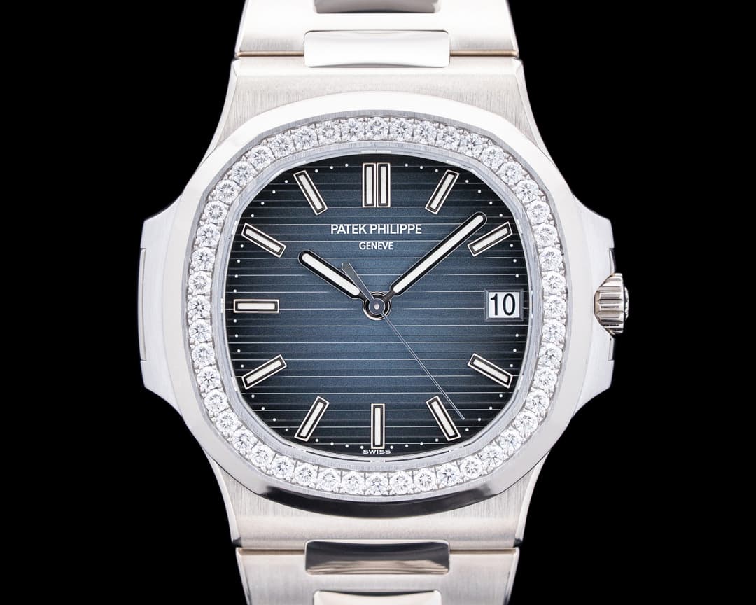 Patek Philippe 5713/1G-010 Nautilus 18K White Gold Diamonds Blue Dial RARE