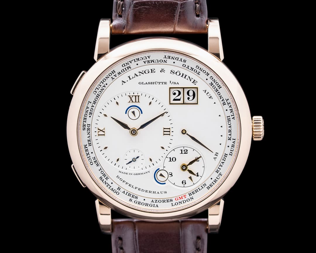 A. Lange and Sohne 116.032 Lange 1 Time Zone 18K Rose Gold Silver Dial