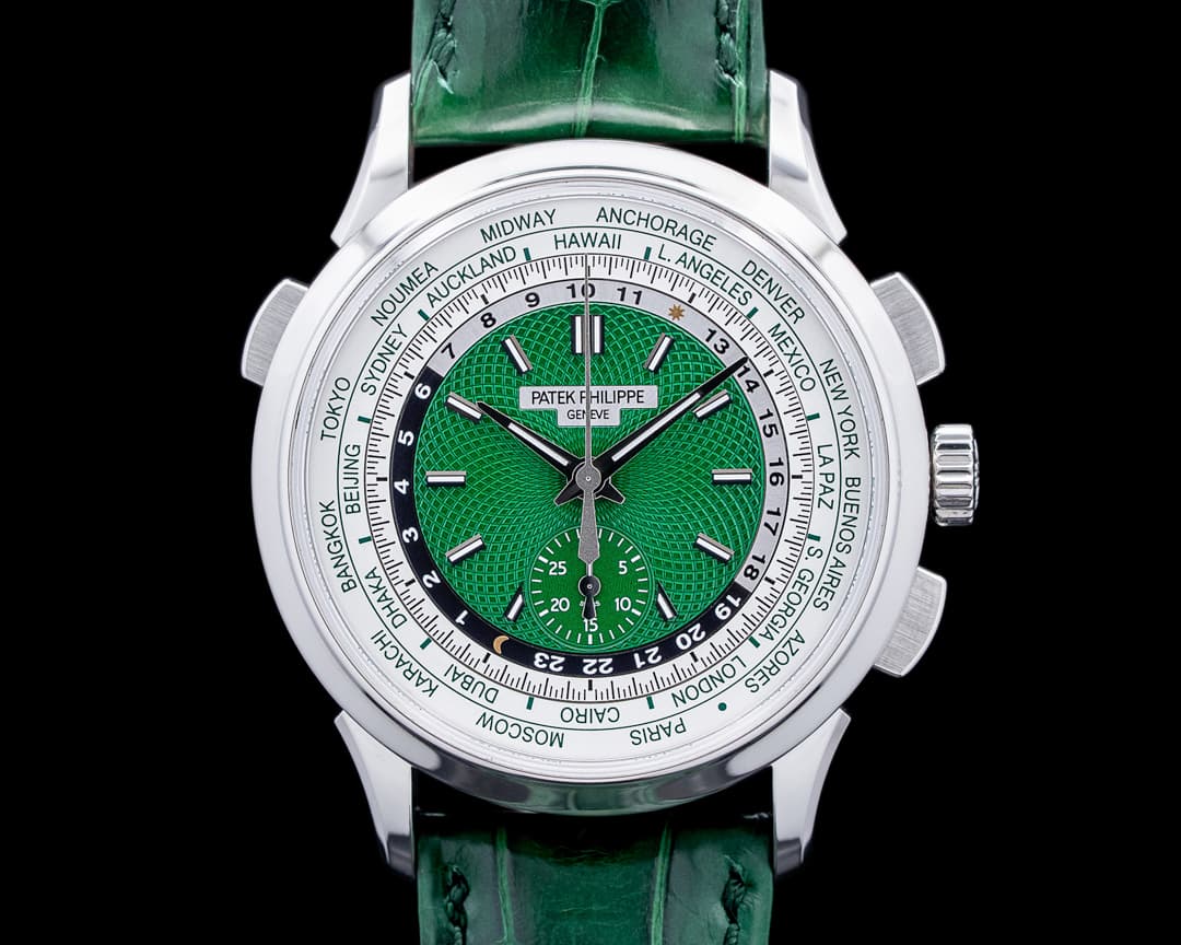 Image of Patek Philippe 5930P World Time Chronograph Platinum Green Dial