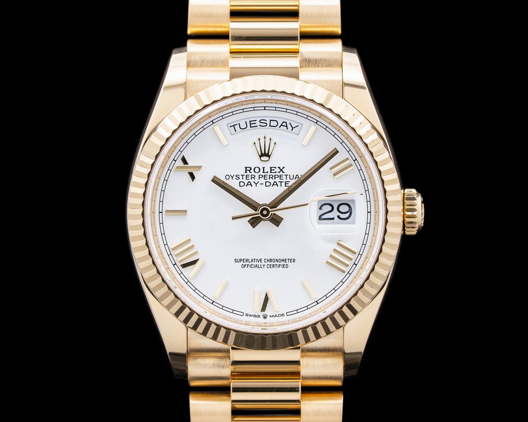 Rolex 128238 Day-Date President 18K Yellow Gold White Dial