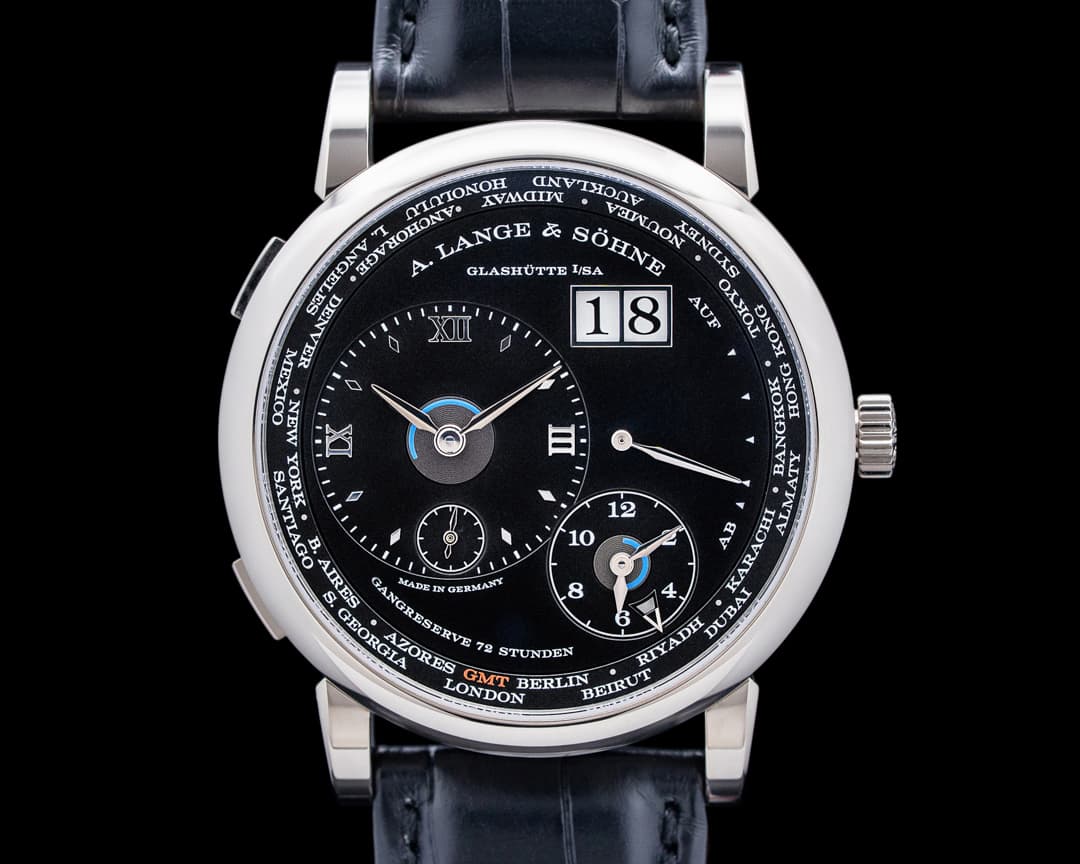 Image of A. Lange and Sohne 136.029 Lange 1 Time Zone 18K White Gold Black Dial