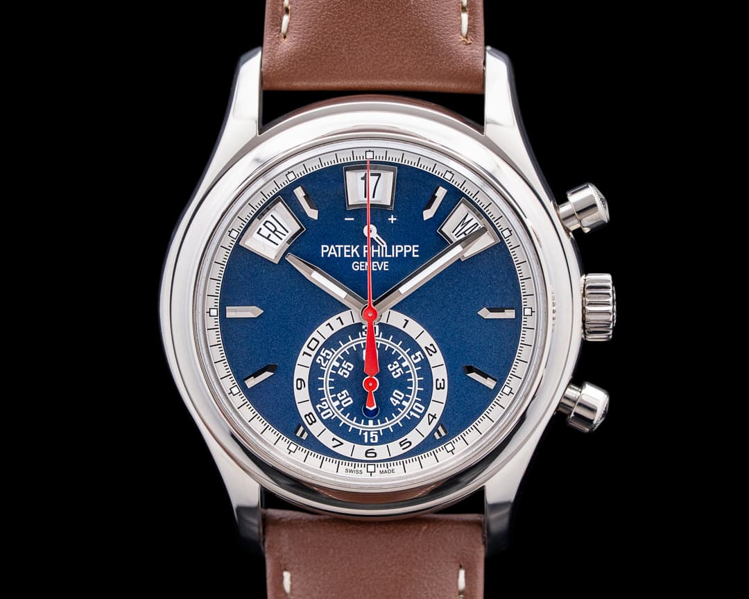 Patek Philippe 5960 Annual Calendar Chronograph 18K White Gold Blue Dial