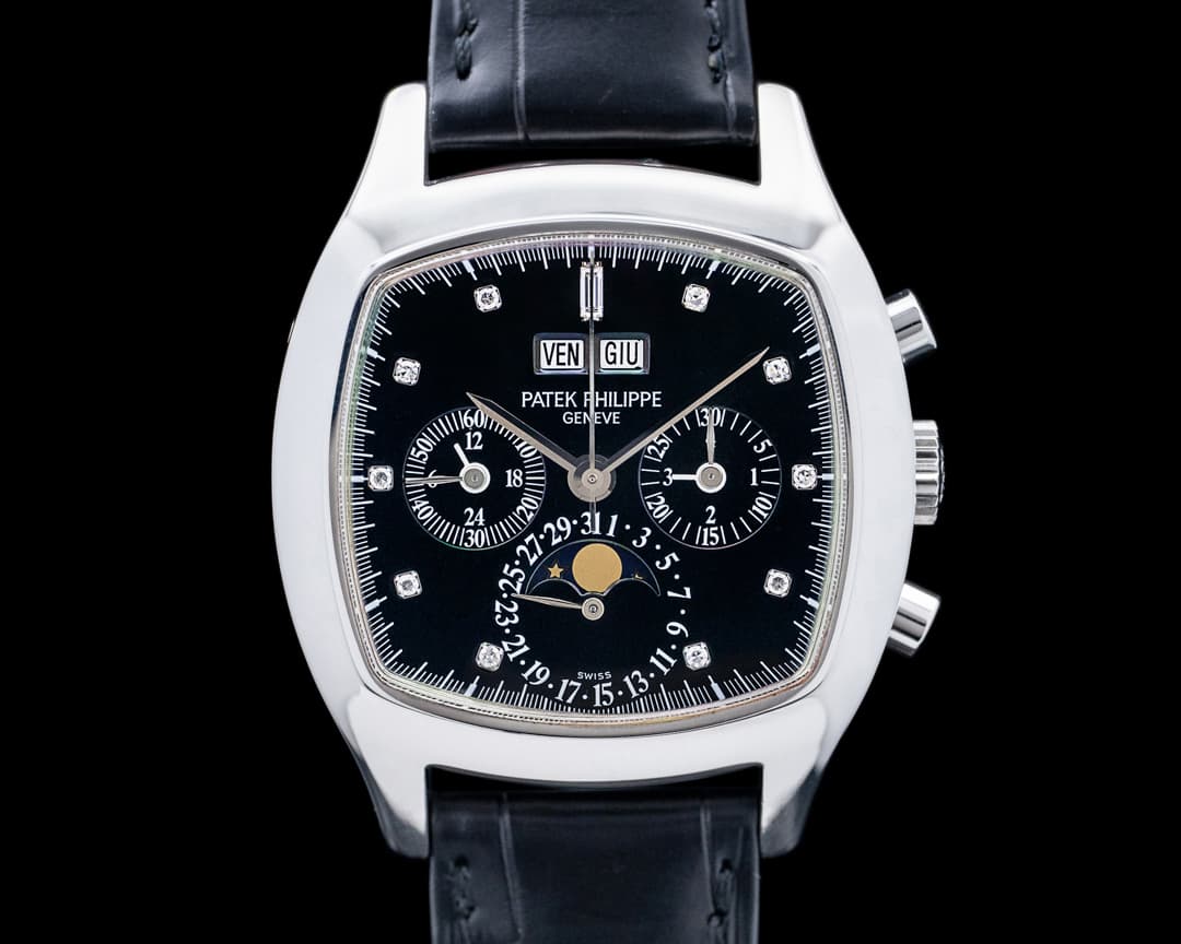 Patek Philippe 5020P Perpetual Calendar Chronograph Platinum Black Diamond Dial RARE
