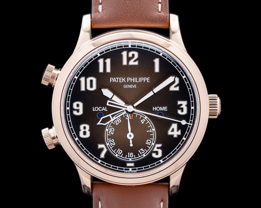 Image of Patek Philippe 7234R Calatrava Pilot Travel Time 18K Rose Gold Brown Dial