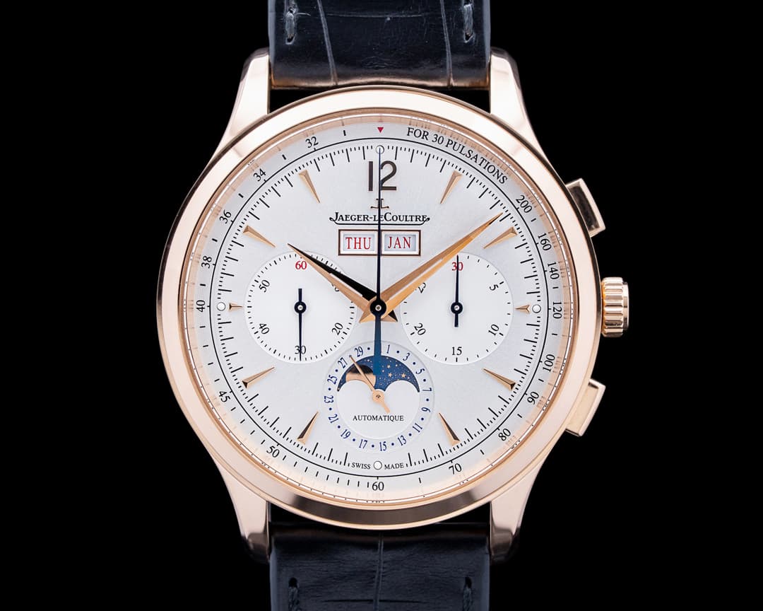 Jaeger LeCoultre Master Control Chronograph Calendar 18K Rose Gold Silver Dial