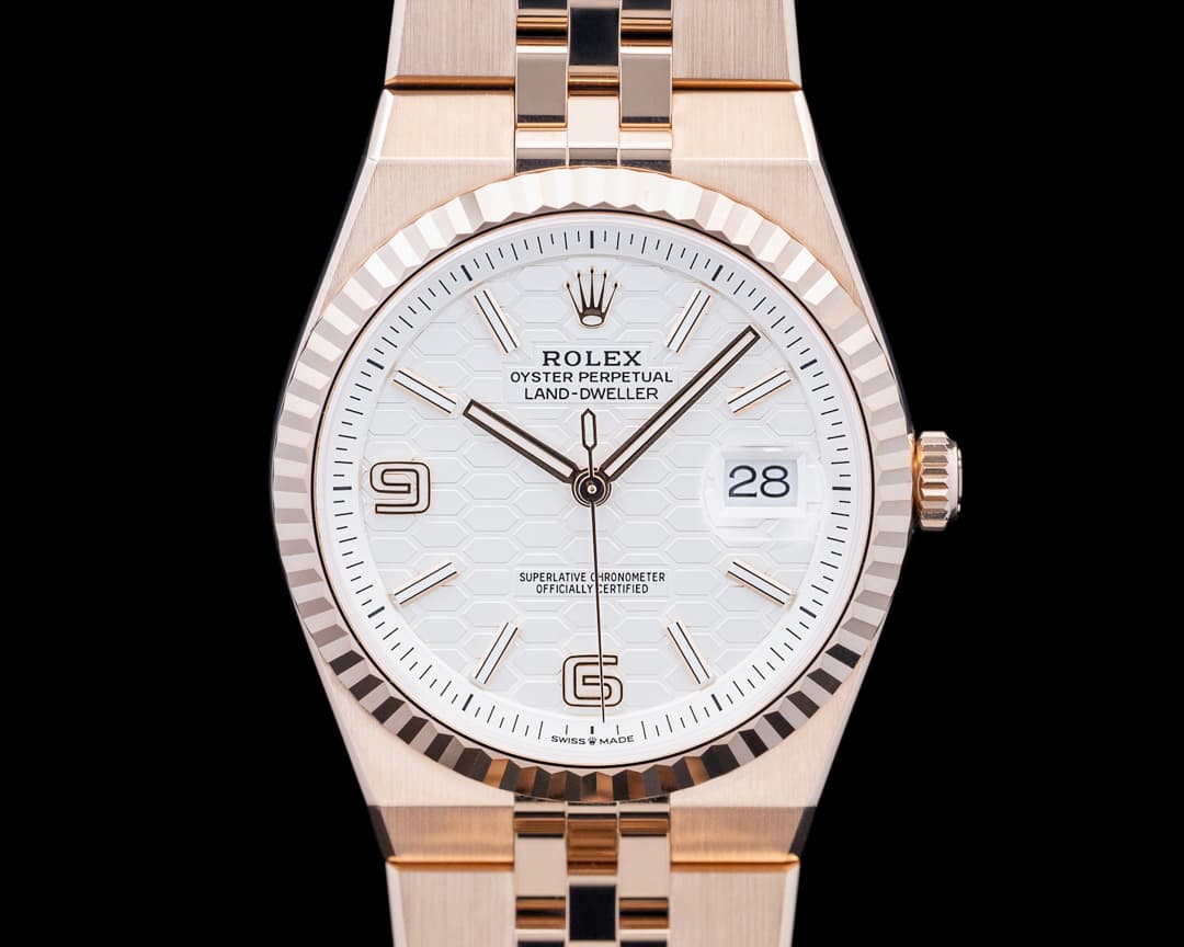 Rolex 127335 Land-Dweller 18K Rose Gold White Honeycomb Dial 2025