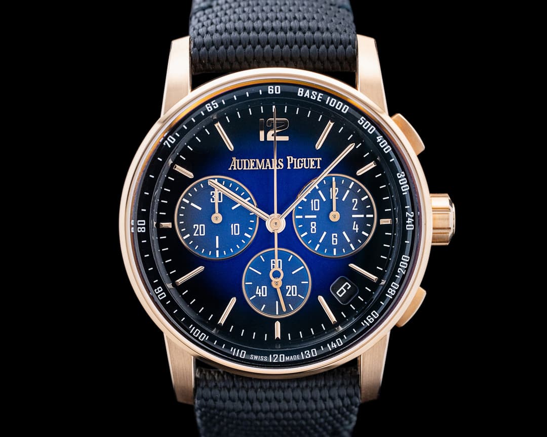 Image of Audemars Piguet 26393OR Code 11.59 Chronograph 18K Rose Gold Blue Dial