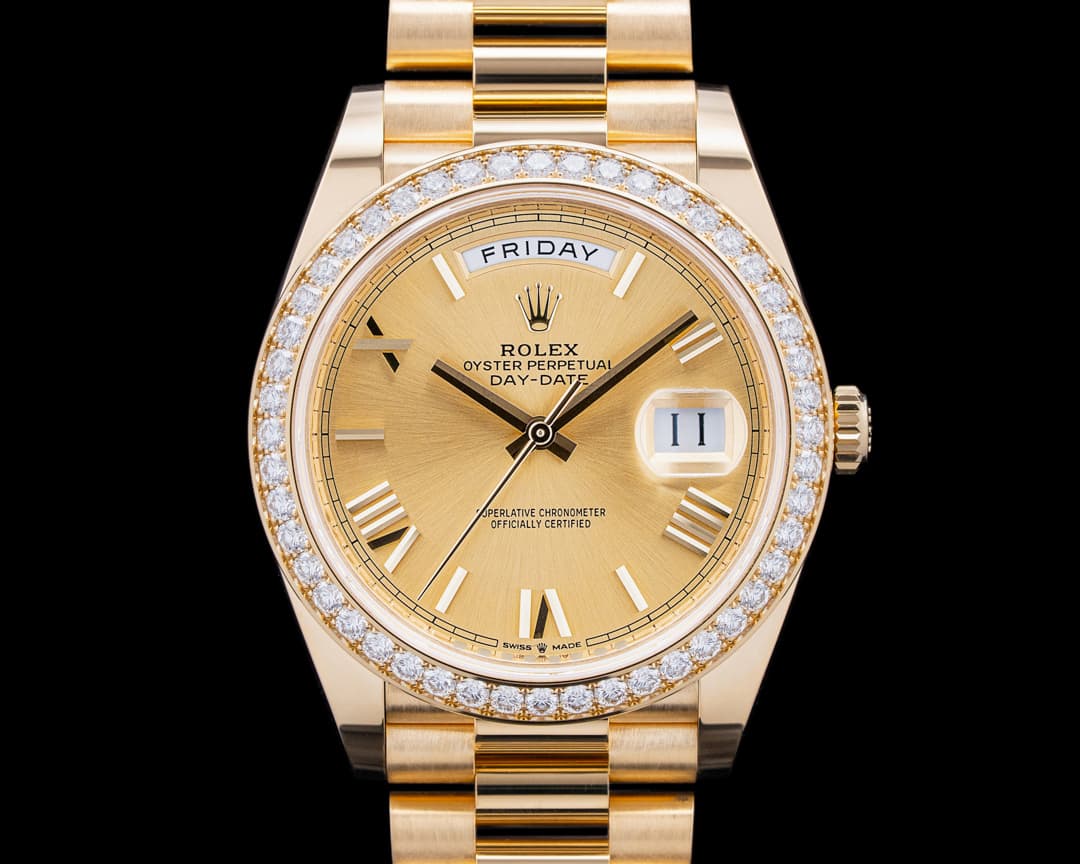 Rolex 228348RBR Day-Date 40 18K Yellow Gold Diamonds Champagne Roman Dial