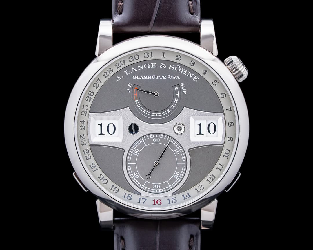 A. Lange and Sohne 148.038 Zeitwerk Date 18K White Gold Gray Dial