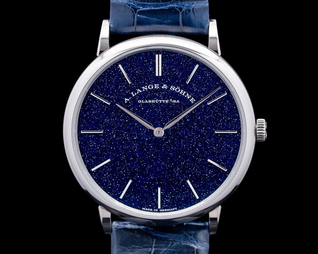 A. Lange and Sohne 205.086 Saxonia Thin Aventurine 18K White Gold Blue Dial