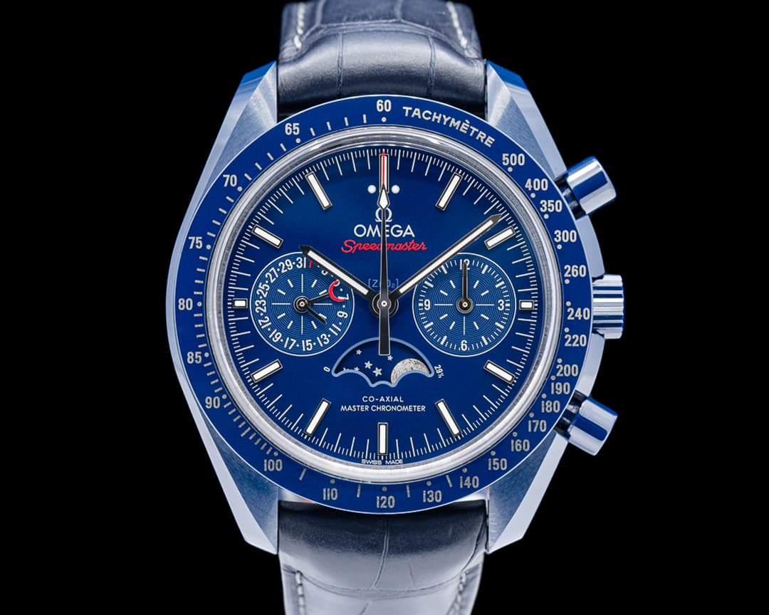 Image of Omega Speedmaster Moonphase "Blue Side of the Moon" Ceramic Blue Dial