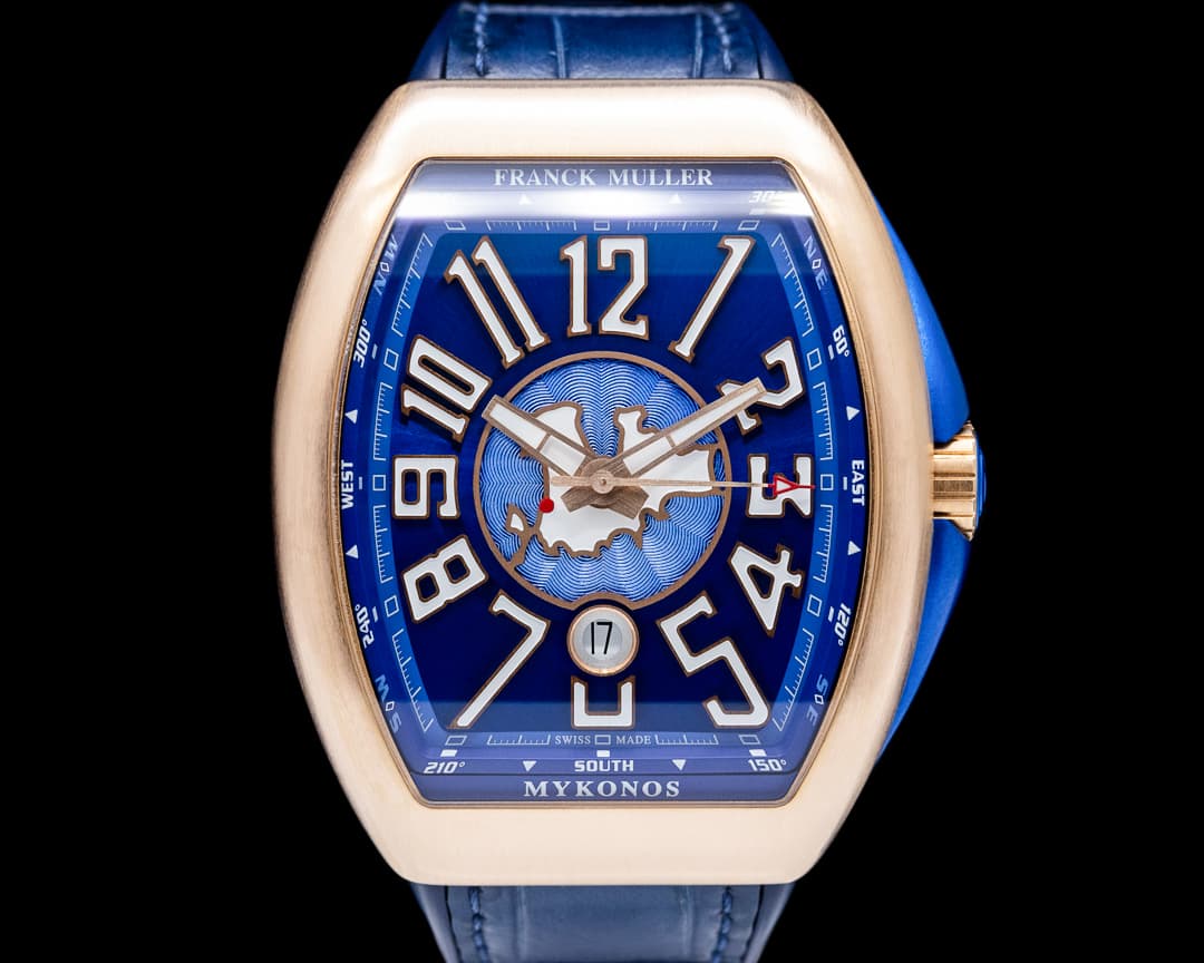 Image of Franck Muller Vanguard Mykonos 18K Rose Gold Blue Dial LIMITED