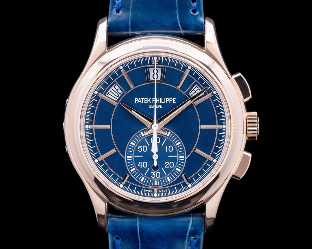 Image of Patek Philippe 5905R Annual Calendar Chronograph 18K Rose Gold Blue Dial