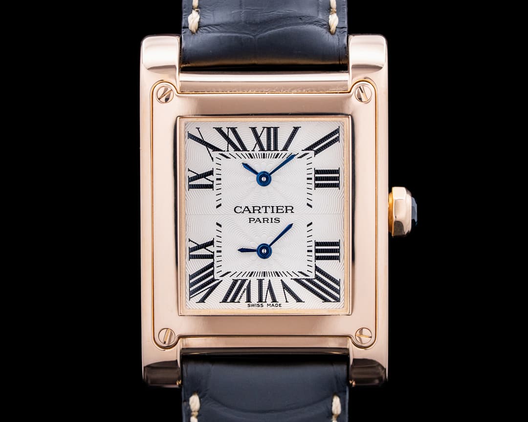 Cartier W1537651 Tank a Vis Dual Time 18K Rose Gold Silver Dial