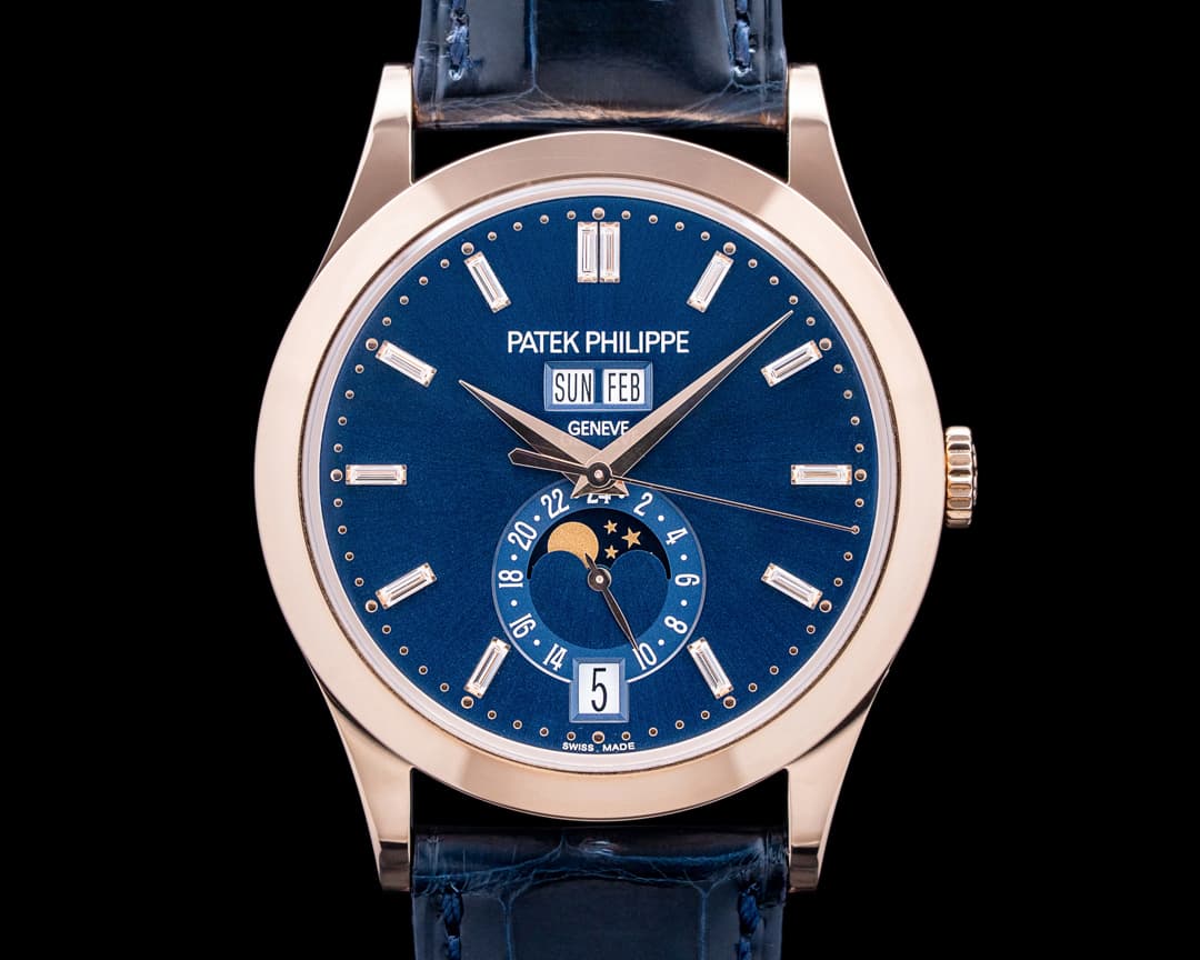 Patek Philippe 5396R-015 Annual Calendar 18K Rose Gold Blue Baguette Diamond Dial