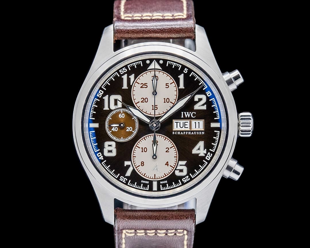 Image of IWC IW371709 Pilot Chronograph Antoine de Saint Exupery SS Brown Dial