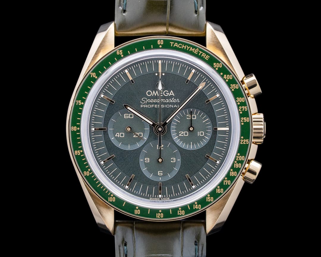 Omega Speedmaster Moonwatch Professional 18K Moonshine Gold Green Dial
