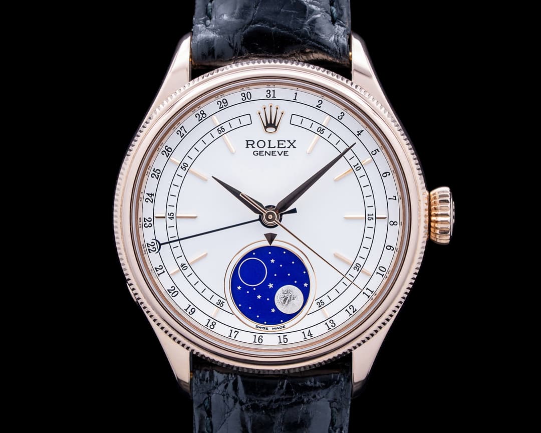 Image of Rolex 50535 Cellini Moonphase 18K Rose Gold White Dial