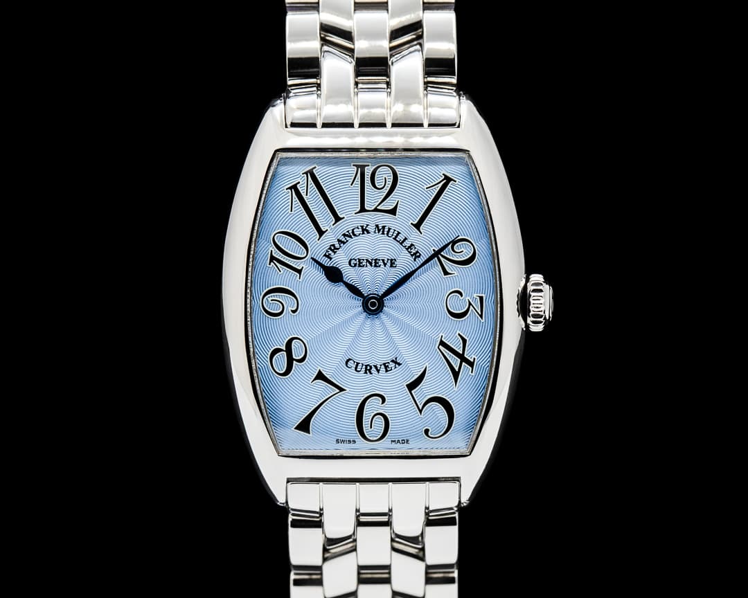 Image of Franck Muller 7502 QZ Cintree Curvex SS Blue Guilloche Dial