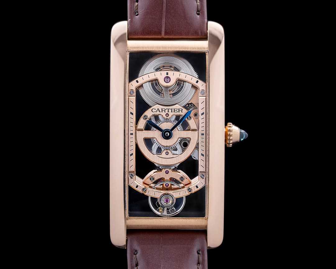 Cartier WHTA0008 Tank Cintree Skeleton 18K Rose Gold Skeleton Dial LIMITED