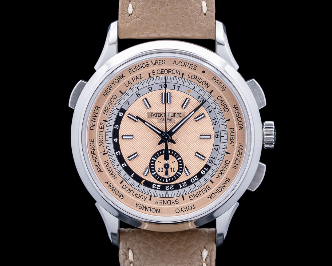 Patek Philippe 5935A World Time Chronograph Flyback SS Salmon Dial