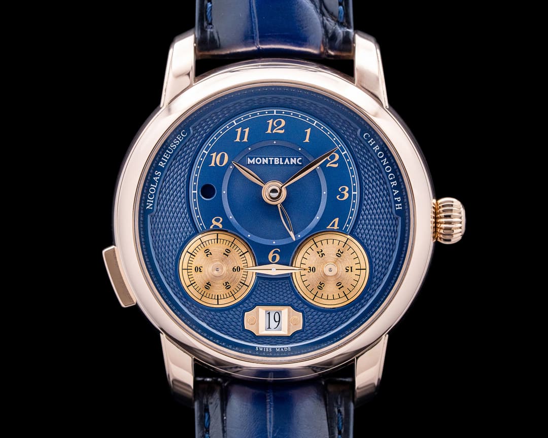 Image of Montblanc Star Legacy Nicolas Rieussec Chronograph 18K Rose Gold Blue Dial