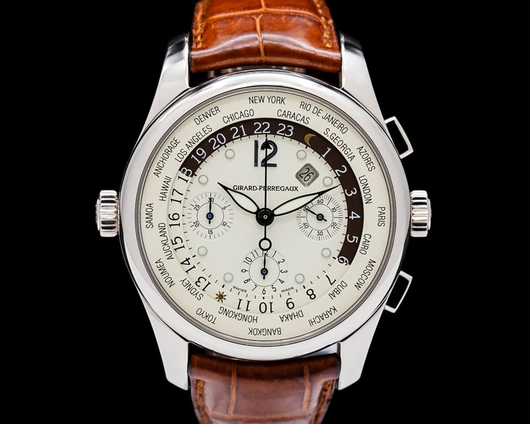 Girard Perregaux 4980 WW.TC World Timer Chronograph 43 18K White Gold Ivory Dial