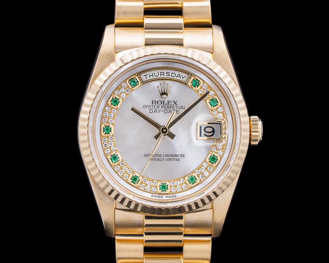Rolex 18238 Day-Date President 18K Yellow Gold Mother of Pearl Emerald Dial