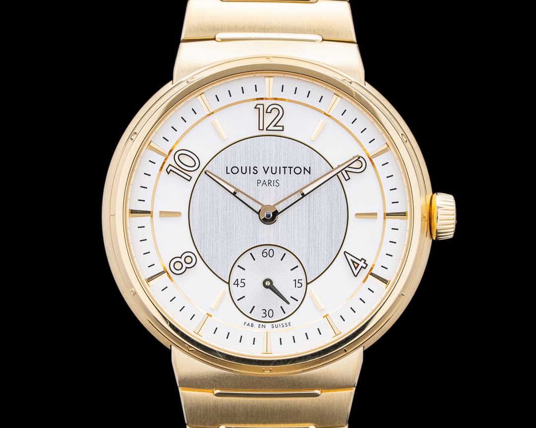 Image of Louis Vuitton W1YG10 Tambour Automatic 18K Yellow Gold White Dial