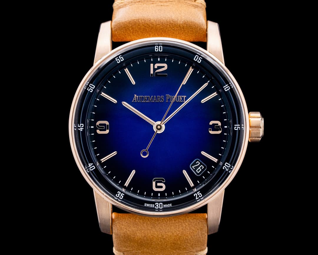 Image of Audemars Piguet 15210OR Code 11.59 18K Rose Gold Smoked Blue Dial