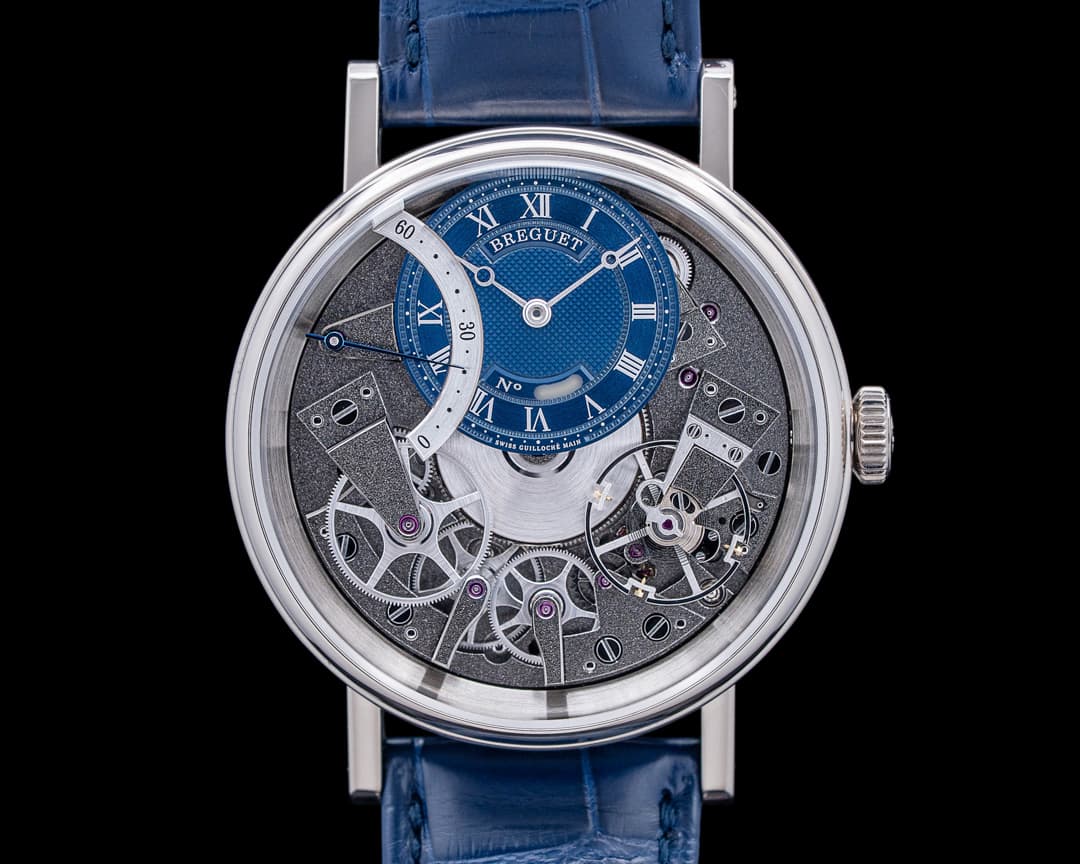 Image of Breguet 7097BB Tradition Seconde Retrograde 18K White Gold Blue Skeleton Dial