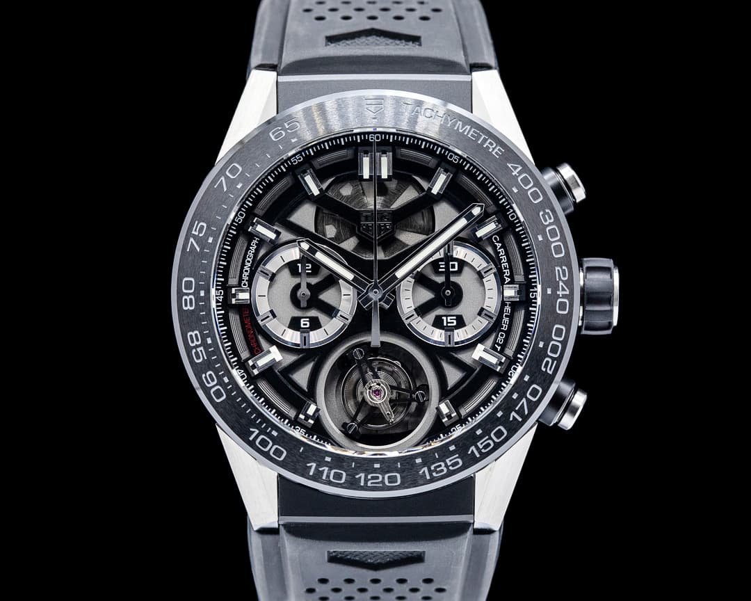 Image of TAG Heuer Carrera Heuer 02T Tourbillon Ceramic Black Skeleton Dial