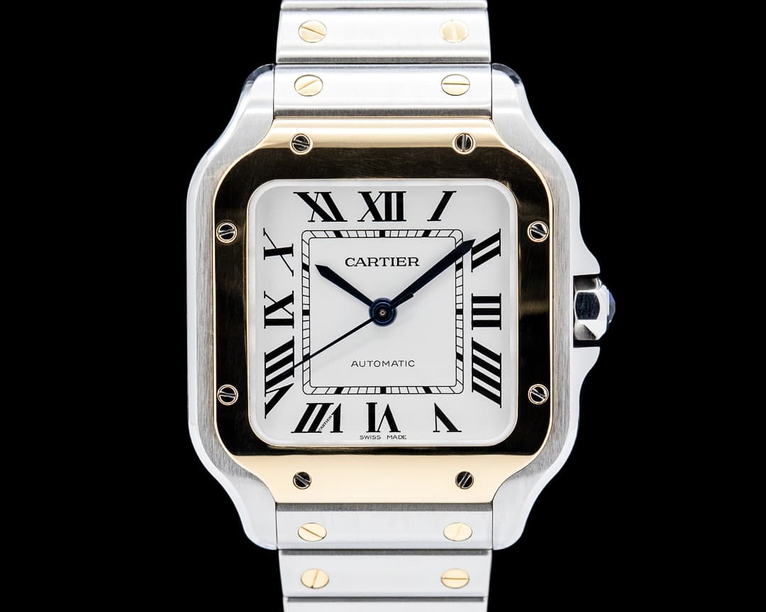 Image of Cartier W2SA0007 Santos de Cartier SS / 18K Yellow Gold Silver Dial