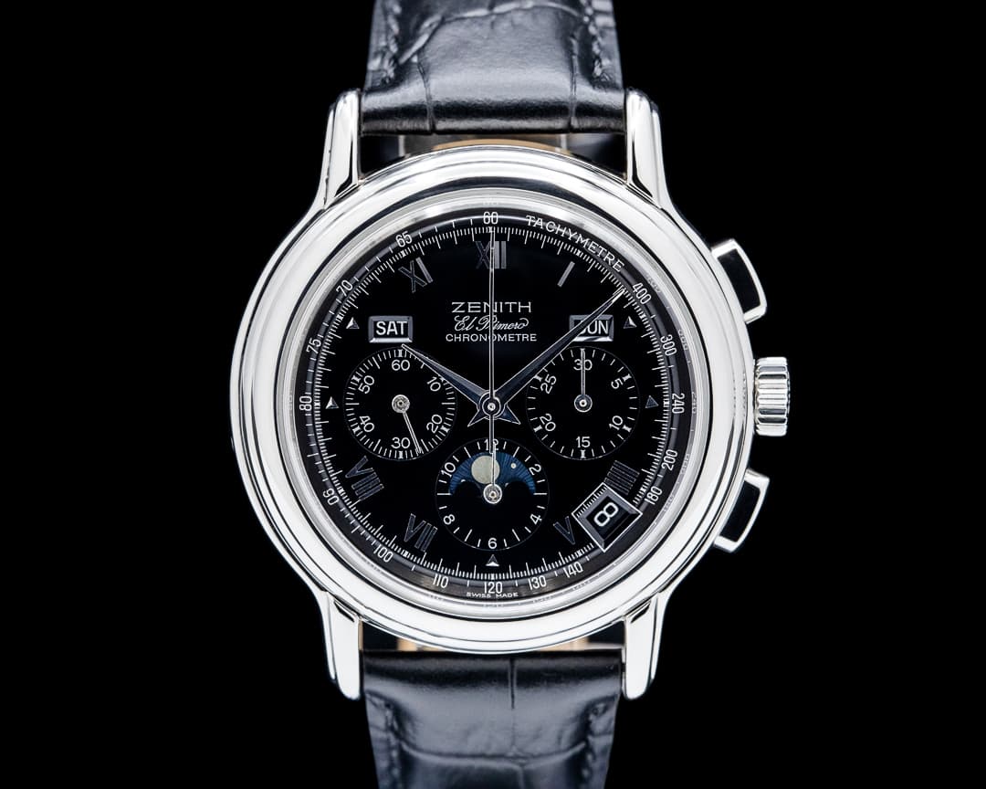 Image of Zenith Chronomaster T El Primero Triple Calendar Moon Phase SS Black Dial