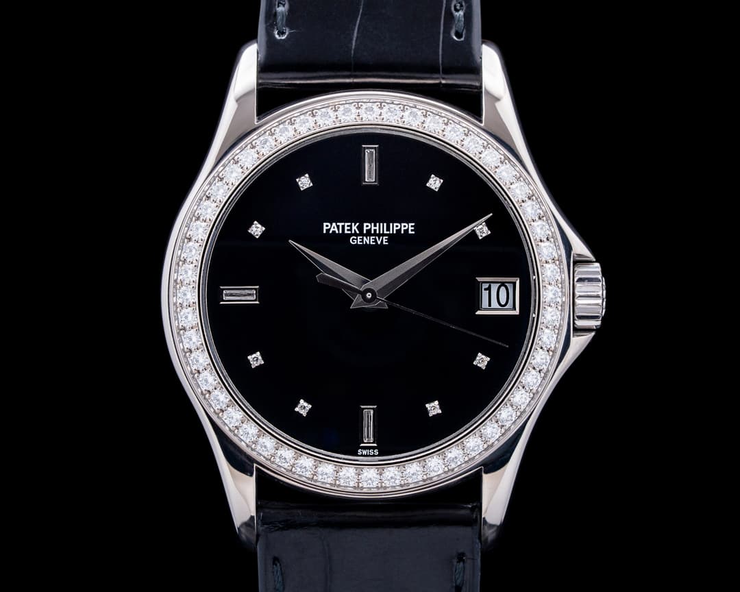 Patek Philippe 5108G Calatrava 18K White Gold Diamond Bezel Black Diamond Dial