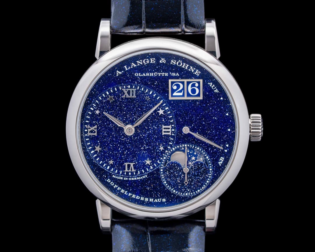 Image of A. Lange and Sohne 182.086 Little Lange 1 Moon Aventurine 18K WG Blue Dial