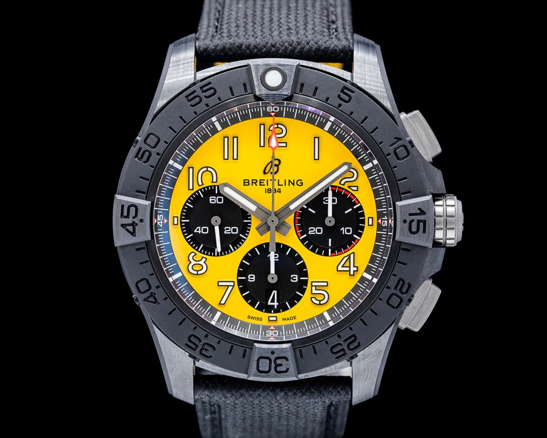 Image of Breitling SB0147 Avenger B01 Chronograph 44 Night Mission Ceramic Yellow Dial